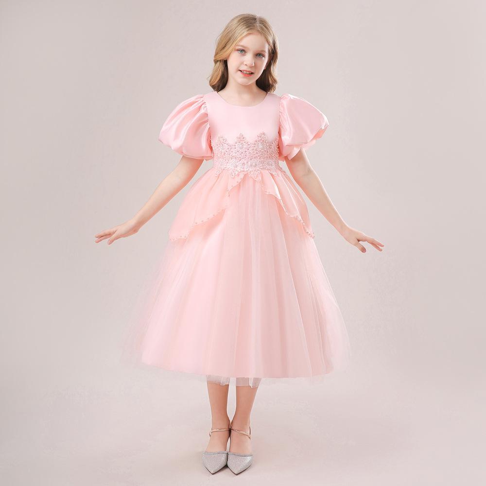 Los niños europeos y americanos del comercio exterior Vestido de manga de soplo con cuentas Cenicienta malla chica anfitrión rendimiento malla vestido