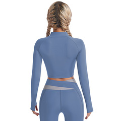 Long-sleeved fitness wear for women in autumn and winter, finger-baring sports blouse, quick-drying running zipper yoga wear jacket