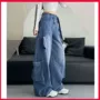 宽松高腰美式显瘦牛仔裤