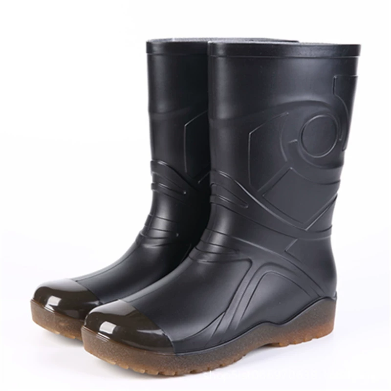 Мужские резиновые сапоги Ботинки с подошвой из черной говядины Ботинки с накладкой на средней трубке Пластиковая обувь Водная обувь Мужская рабочая обувь Рабочая обувь