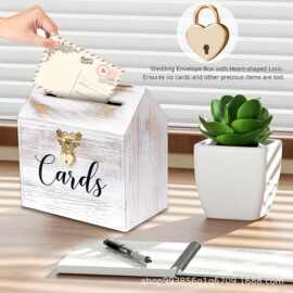 木质卡盒婚礼卡盒复古大号婚礼礼品卡包带心形锁婚礼卡信封收纳盒