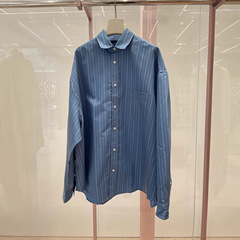 正确版本现货高品质AC家2025新款徽标条纹衬衫OS宽松版型男女同款