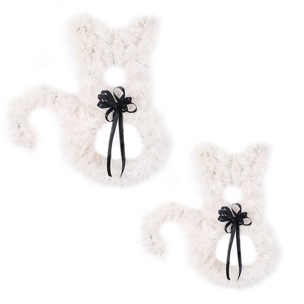 Adorno Colgante de Halloween 2025, Estilo Americano, Aro de Mimbre Plegable con Forma de Gato, Decoración Negra para el Hogar, Colgante DIY