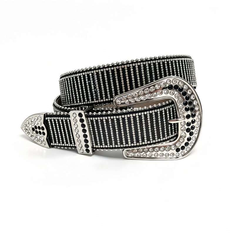 European and American cross-border men's and women's belts, trendy and fashionable, full of rhinestones, Western Y2K style, wide belt with rhinestone buckle, suitable for nightclubs and street wear