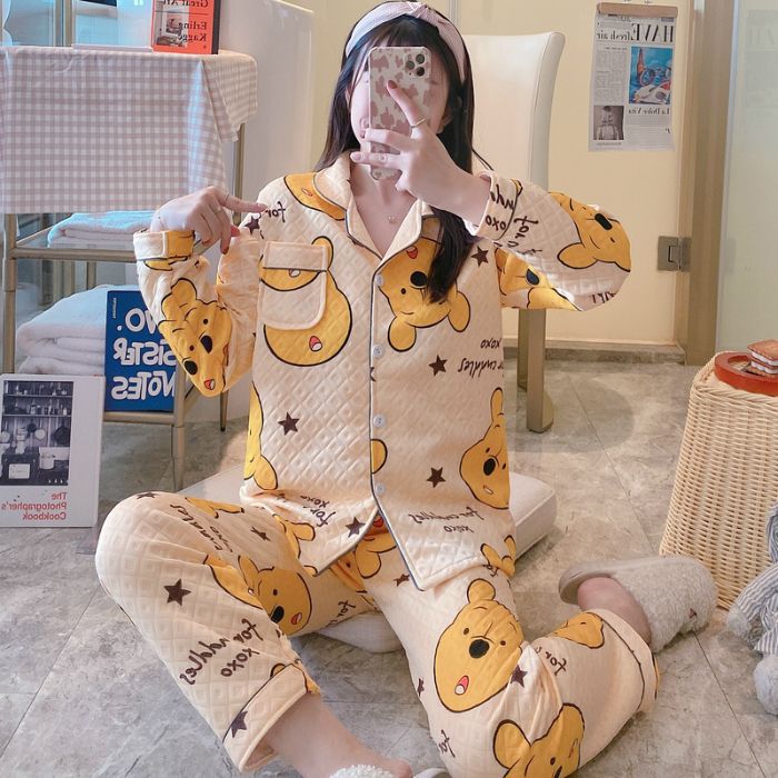 Otoño y invierno nuevo pijama de mujeres cardigán de aire mezclado chicas lindas dibujos animados princesa impresión ropa para el hogar