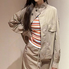 现货女装2025早秋新款女装 卡其色短款宽松休闲工装夹克外套