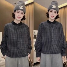 韩系复古蕾丝花边磨毛格子衬衫女26冬季高级感宽松内搭长袖上衣潮