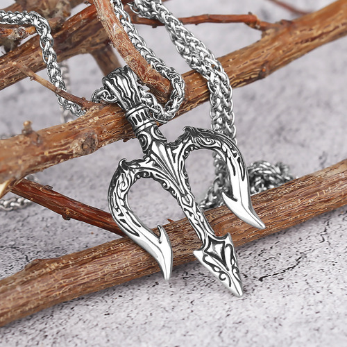 Poseidon Trident Titanium Steel Pendant Trendy Fashion Sweater Chain Men's Hip Hop Personalized Stainless Steel Necklace Pendant