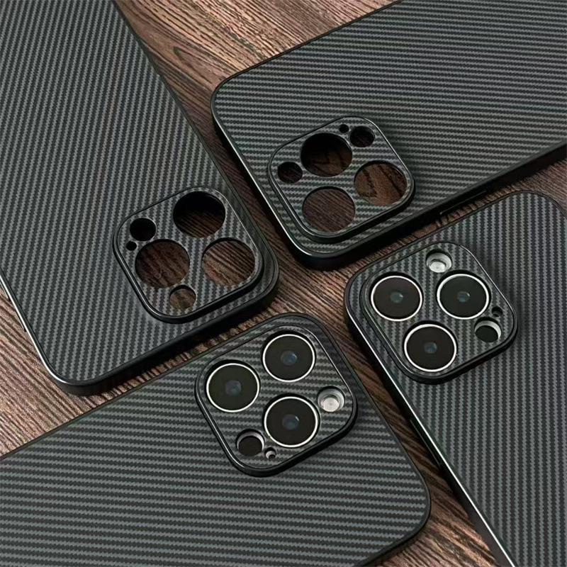 Carbon Fiber Black Stripes Suitable for Iphone16E Mobile Phone Case Apple 15P Anti-Fall 14 Men's Business Case