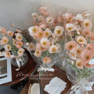 Cross-border artificial flowers, artificial flowers, poppies, flocked silk flowers, artificial flowers, wedding flowers, 4 poppy flowers, decorative ornaments