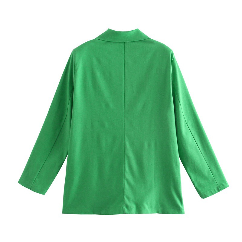 亚麻西装外套薄款中长款博主ins超火绿色设计感宽松西服女式批发