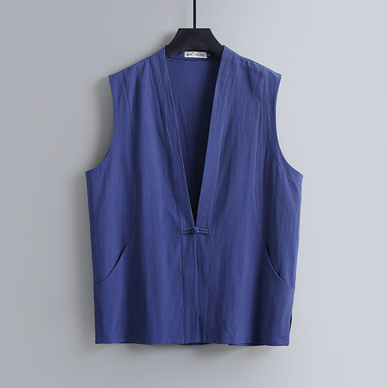 Summer Thin Linen Sleeveless Vest for Men, Chinese Style Cotton and Linen Buttoned Vest, Retro Chinese Style Loose-Fitting Vest Summer Thin Linen Sleeveless Vest for Men, Chinese Style Cotton and Linen Buttoned Vest, Retro Chinese Style Loose-Fitting Vest