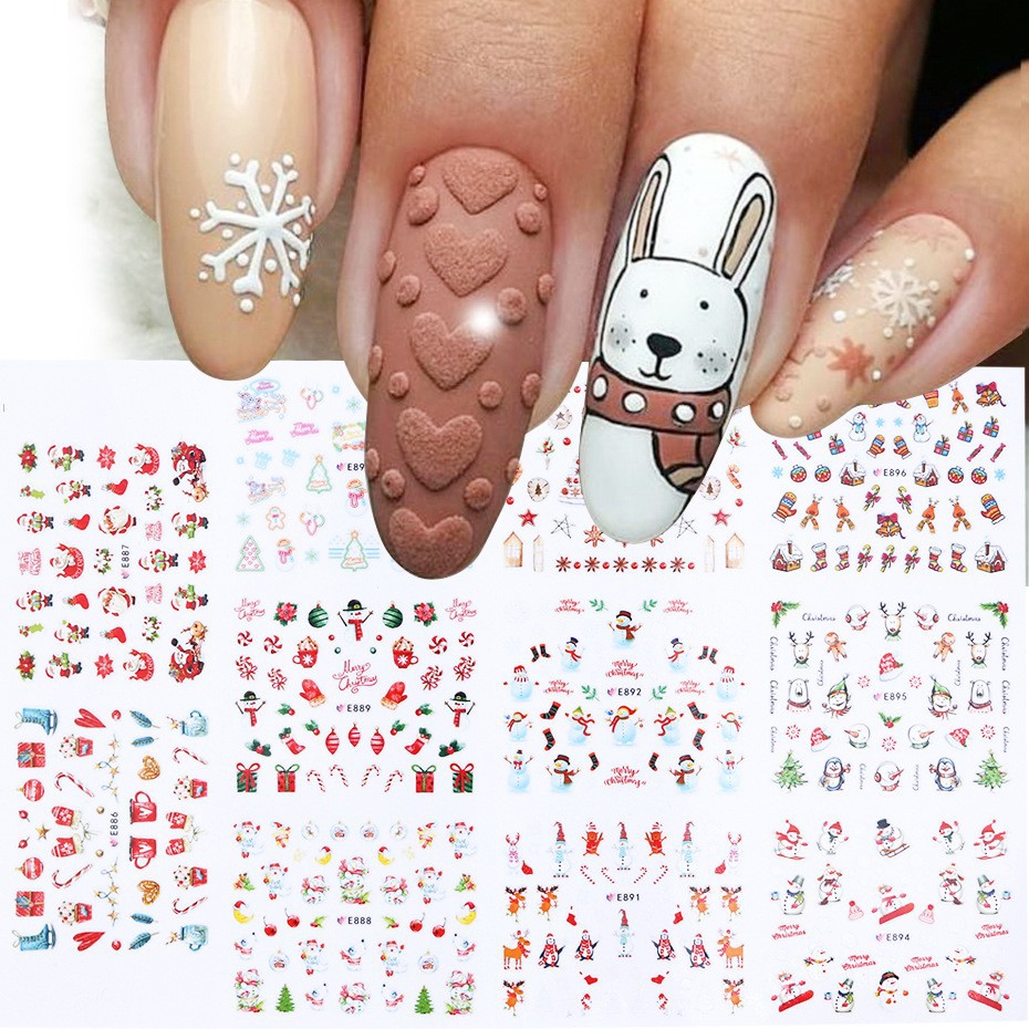 Nuevas pegatinas de uñas transfronterizas al por mayor ins Otoño e Invierno dibujos animados Navidad copo de nieve ELK pegatinas de uñas calcomanías de transferencia de agua