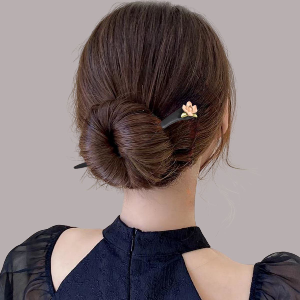 Retro madera de madera negra pinzas de cabello para mujeres estilo antiguo de alto nivel floral cabeza de bola de cabello simple temperamento moderno pinzas de ropa china