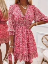 C 44501 Bohemian Print Sleeves Dress ��������ӡ������ȹ