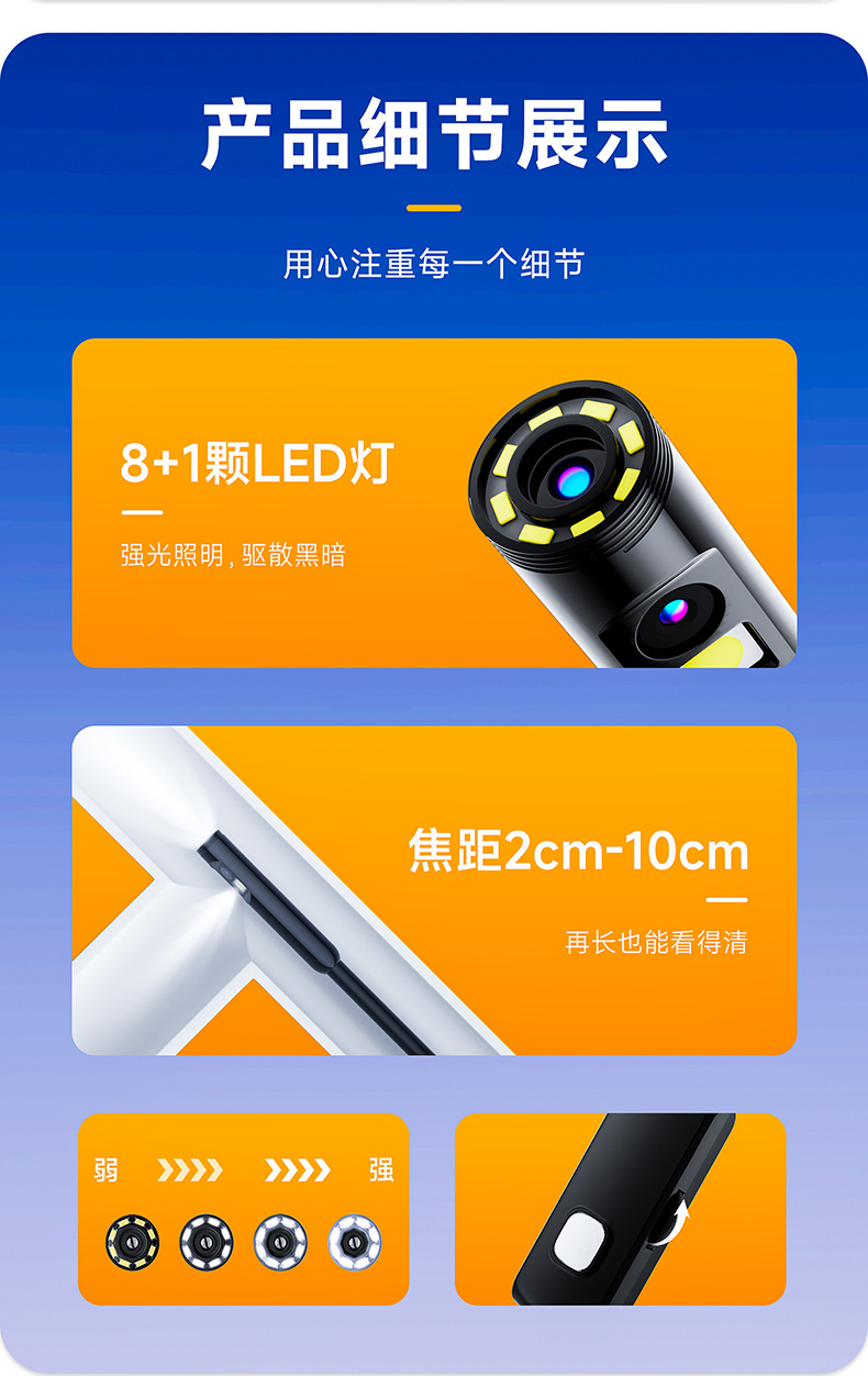 Industrial endoscope phone direct three-in-one dual lens pipeline maintenance camera probe inspection tube endoscope adapter