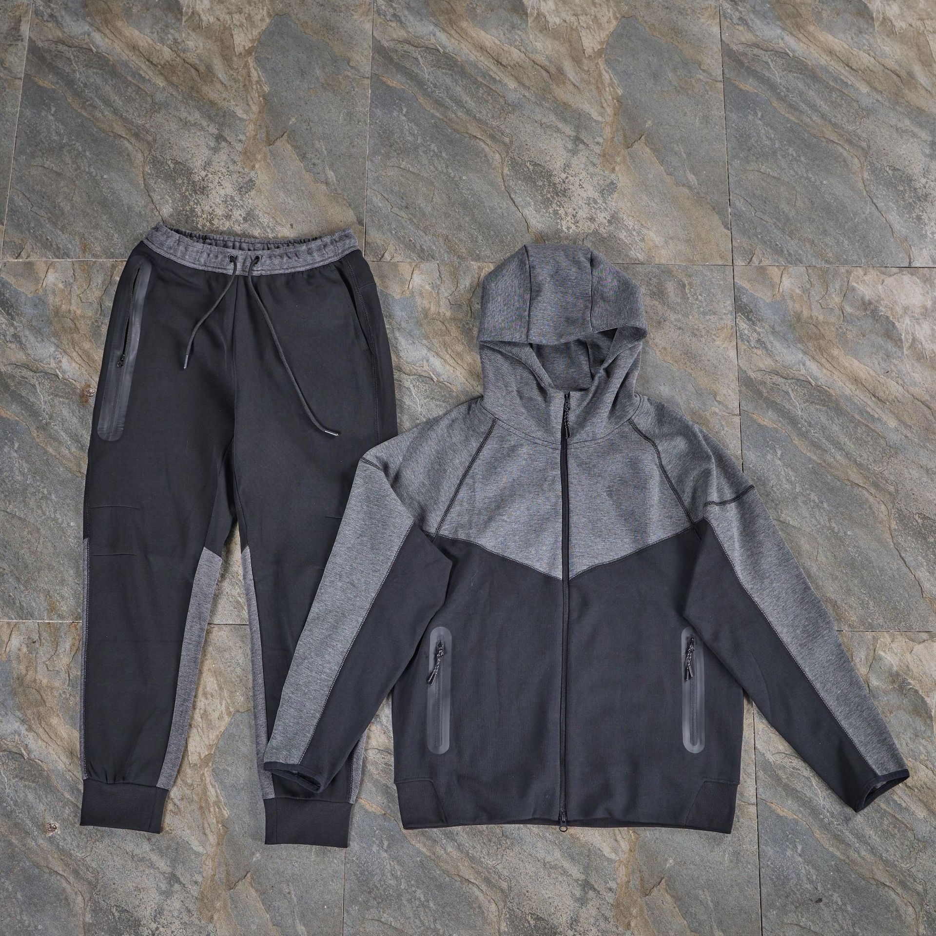 Traje deportivo de algodón de aire traje deportivo de hombre manga larga chaqueta con capuzas de color con cremallera prensada pantalones de seguridad
