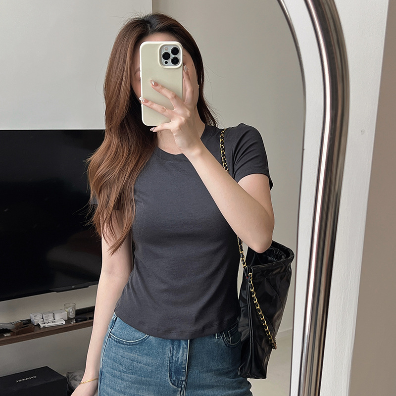 Tencel Wool Short-sleeved T-shirt 2024 Spring/Summer Thin Top Soft Waxy Slim-fit Slimming Round Neck Thin Knitted Base Shirt