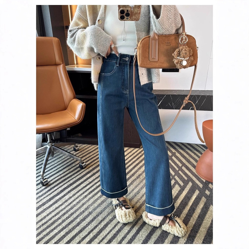 Magic for Slimming Legs! Cuffed Straight-Leg Jeans for Women, New 2025 Vintage Style, Stretchy High-Waisted Cropped Pants for Petite Figures