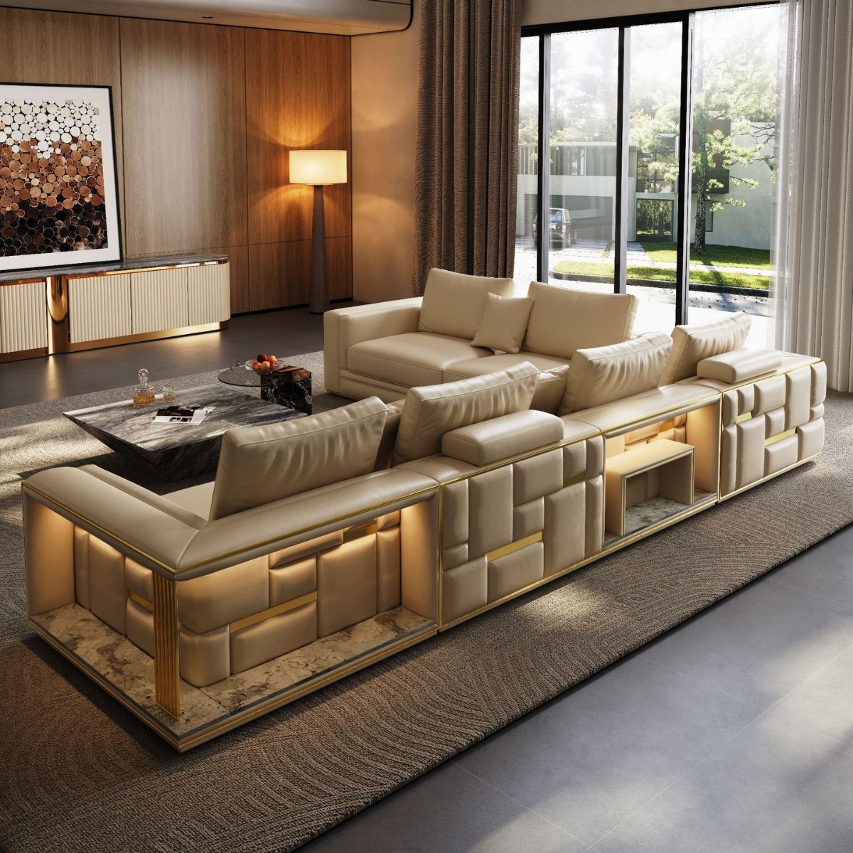 Visionnaire Italian Accessible Luxury Babylon Leather Sofa Post-Modern House Mansion Living Room Classy Sofa