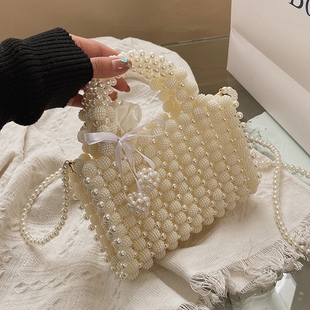 High sense bag for women 2023 new fashion texture handbag fairy style beaded bag pearl bag chain bag