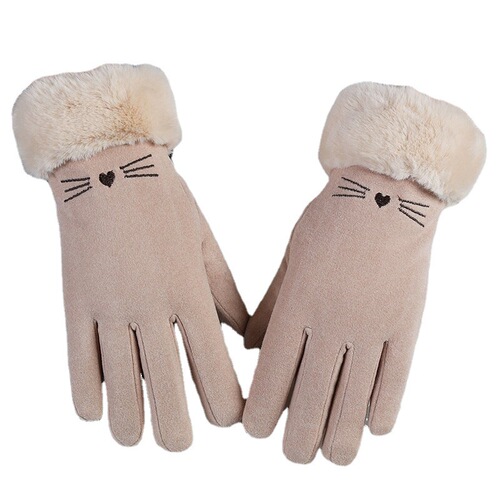 Warm gloves for women with cute velvet and thickened cold-proof German velvet outdoor cycling touch screen autumn and winter gloves