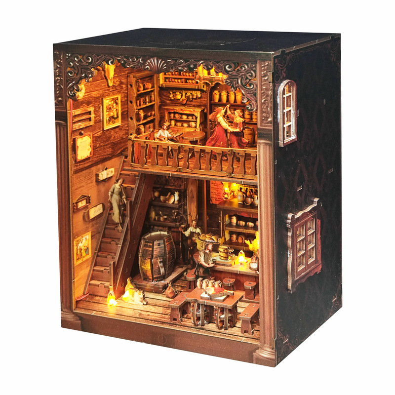 diy书立小屋旧时光酒馆益智拼图手工拼装木质书立3D微缩场景模型|undefined
