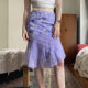 2025 spring brilliant purple floral printing contrast color stitching low waist hip small fresh skirt cross-border women's clothing