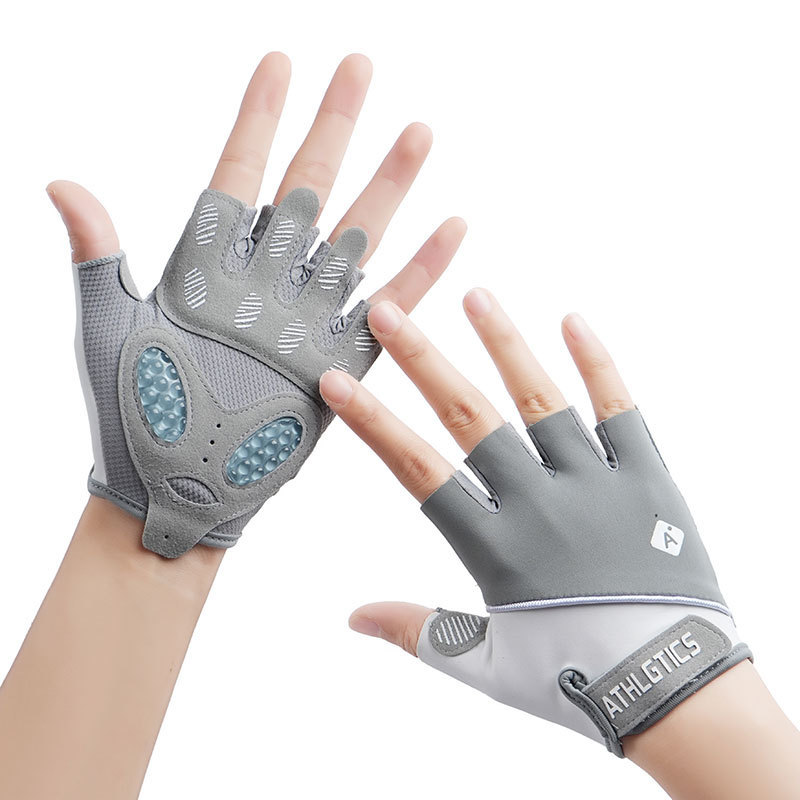 Guantes de gimnasio para hombres y mujeres para montar al aire libre respirado hielo antideslizante desgaste líquido de silicona guante de medio dedo deportivo