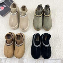 新款名族风毛线口加绒保暖增高棉鞋子真皮时尚松糕底短筒跨境外贸