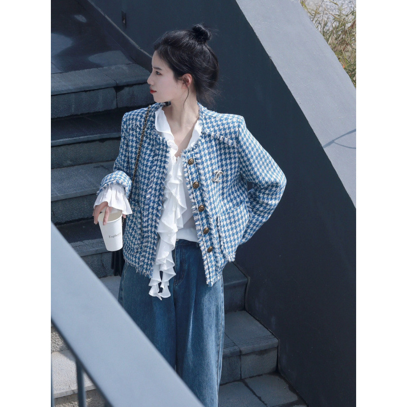 High-grade Hong Kong-style Chanel Style Coat Women's 2025 Spring and Autumn New Houndstooth Loose Casual Socialite Elegant Top
