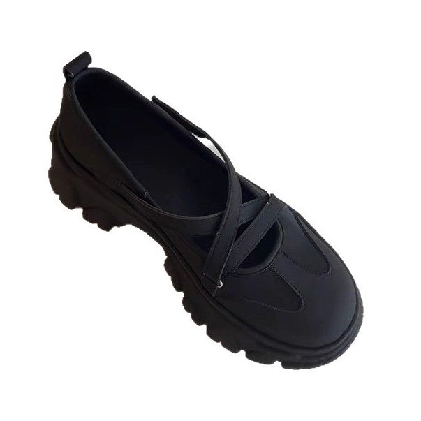 Version ~ Retro Thick-Soled Height-Increasing Round-Toe Mary Jane Versatile Cross-Strap Soft Ballet Style Small Leather_voghion.com