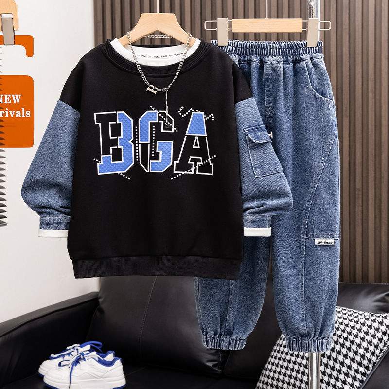 男童春装卫衣套装2025新款中大儿童春秋季洋气春款运动炸街两件套