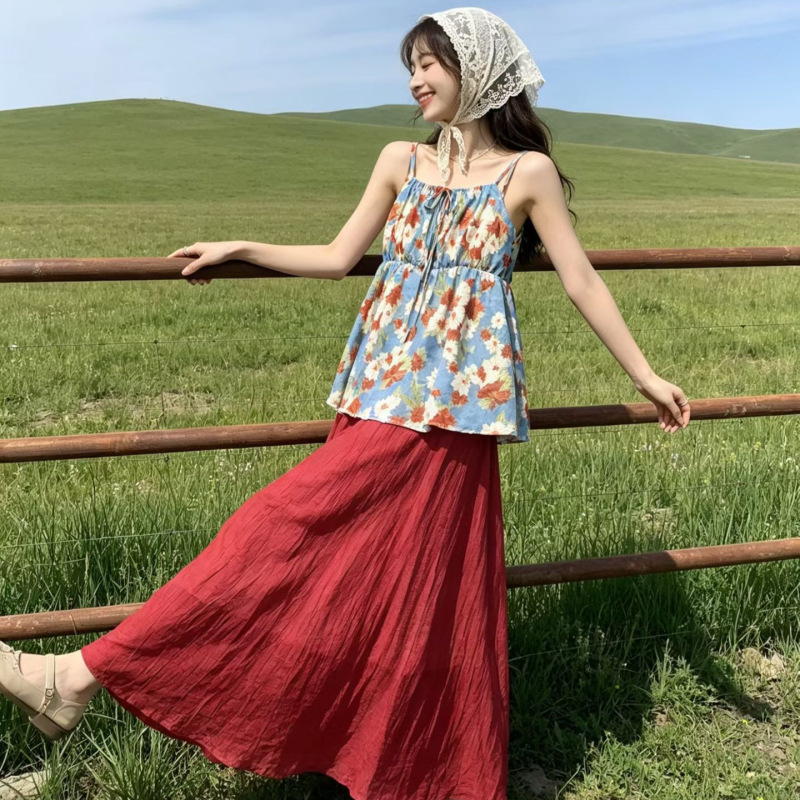 2026 Summer New Product Loose Casual Elastic Waist Lining Ramie Skirt Women's Elastic Waist Flared Skirt 2026 Summer New Product Loose Casual Elastic Waist Lining Ramie Skirt Women's Elastic Waist Flared Skirt