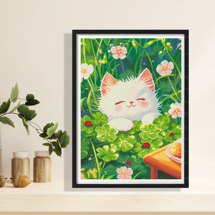 Cuatro hojas gatos paquetes de material de bordado cruzado impresión de alta definición DIY kits hechos a mano fabricantes al por mayor decoración de la sala de estar image 1