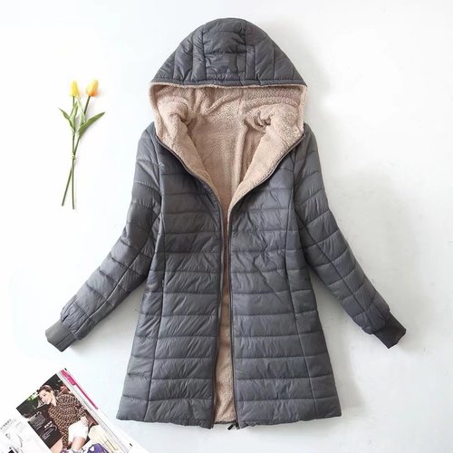 New autumn and winter European and American AliExpress lamb velvet mid-length warm hooded cotton coat for women tops with larger size cotton coat