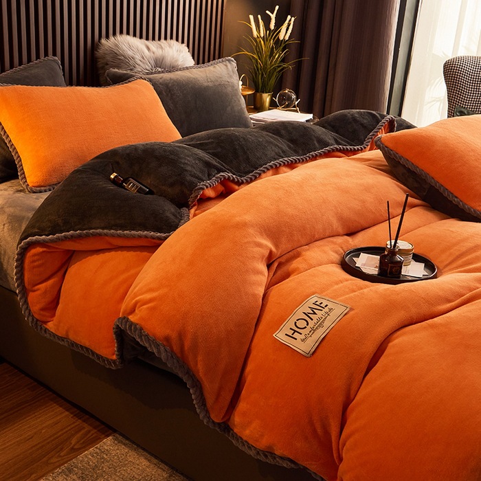 A类高克重牛奶绒四件套欧式包边牛奶绒床单被罩四件套宿舍三件套