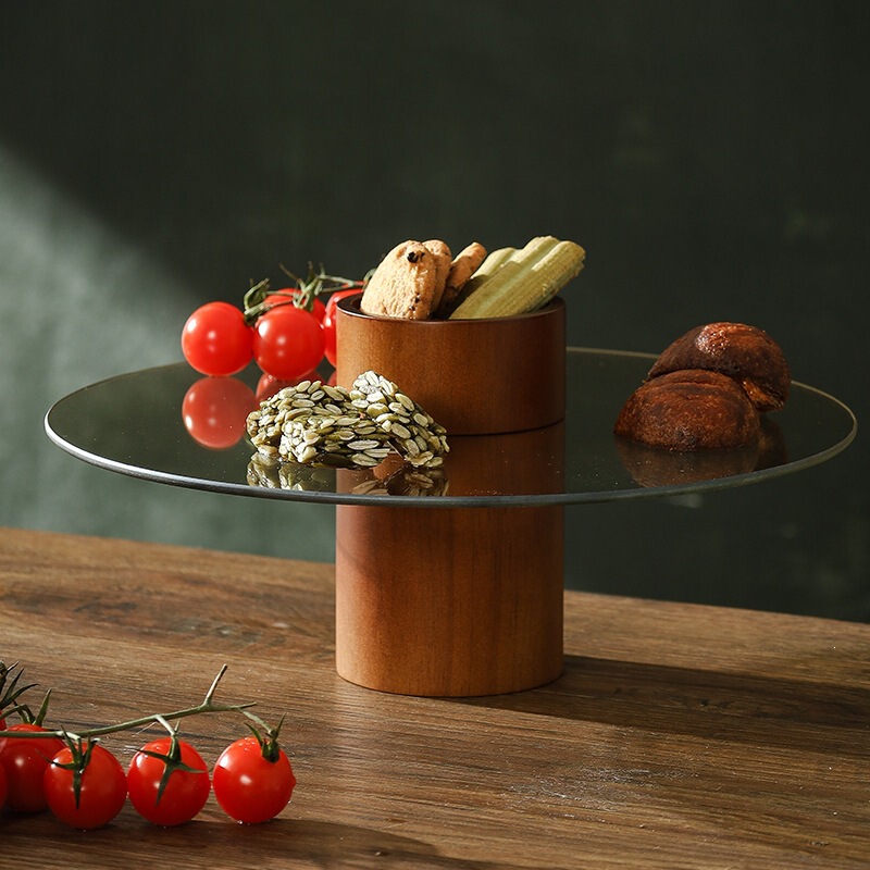 Lychee-Shaped Tall Fruit Plate, Simple Retro Wooden Coffee Table Tray for Living Room, Home, Hotel, French-Style Snack and Candy Display Tray