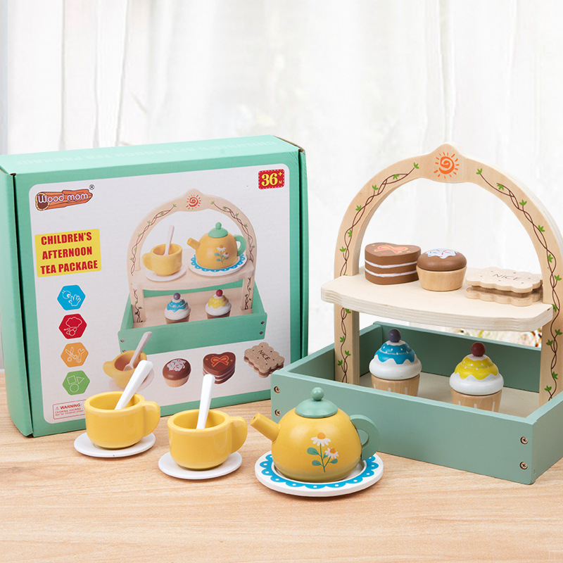 Play house simulation kitchenware interactive role-playing children's wooden afternoon tea toy parent-child game set