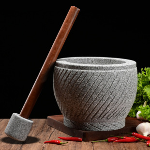 Handmade Garlic Masher Stone Garlic Mortar Household Grinder Stone Mortar Handmade Wooden Handle Garlic Stripper Large Garlic Press