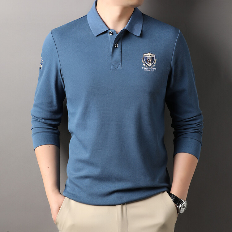Spring Autumn Collar Business Long Sleeve Solid Color Men's Middle aged and Elderly Loose 2024 New T-shirt Polo_voghion.com