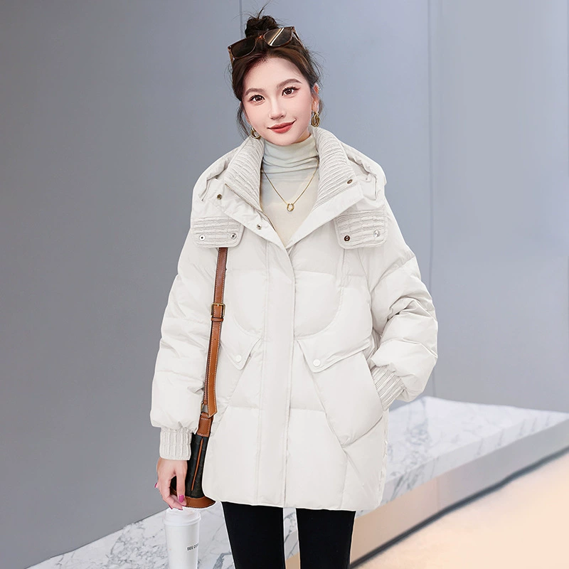 Long elite fashionable velvet down jacket, mid-length, for teenagers, Korean style, oversize, duck down