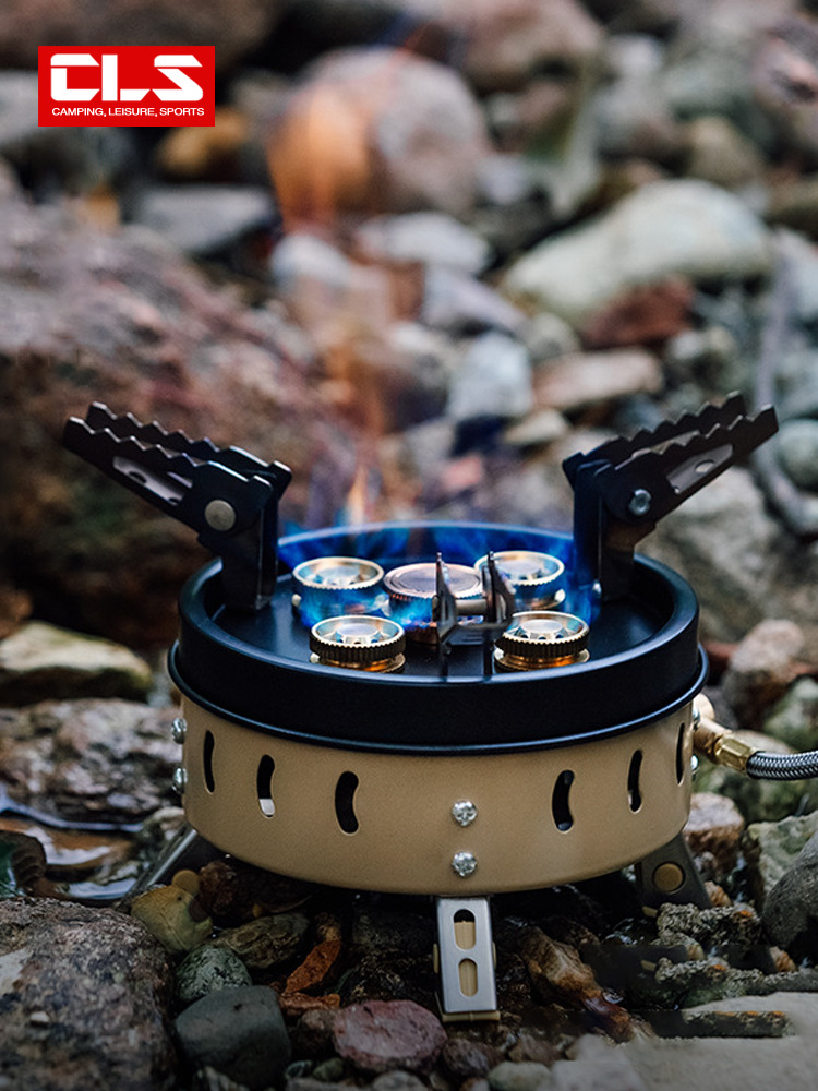 Acampar al aire libre estufa portátil estufa de gas de picnic de alta potencia estufa de cinco cabezas estufa de barbacoa estufa de gas a prueba de viento