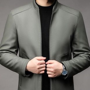 Men's leather jacket 2023 Spring and Autumn New Fashion stand collar thin casual jacket men's leather jacket business trend