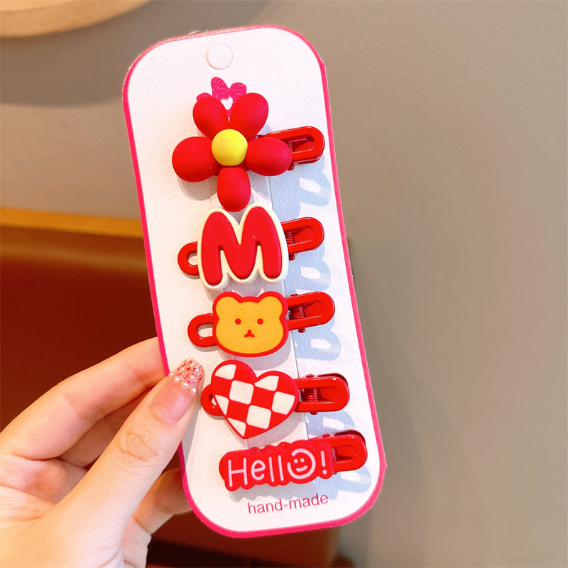 Nuevo Año Nuevo de niña horquilla 5 piezas conjunto festivo Año Nuevo horquilla arco accesorios para el cabello de niña clip de personalidad de niña