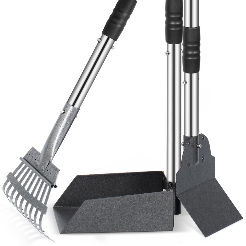 Pet waste picker, dog poop grabber, stainless steel shovel, rake, dustpan, dog poop scoop set, stainless steel shovel