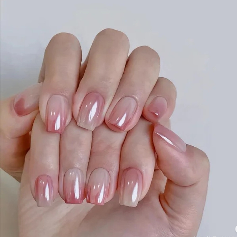 Sweet Gradient Wearable Nails Colorful Manicure Nails Wearable 10 Pieces Coded Whitening Short Manicure Nails