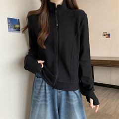 双拉链立领卫衣外套女夏季大码胖妹妹显瘦感正肩加厚德绒上衣