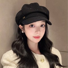 韩版复古黑色八角帽子女春秋季ins网红显脸小贝雷帽百搭报童帽潮