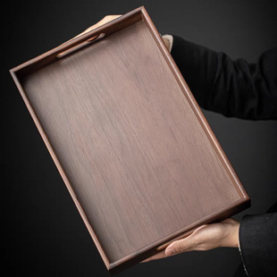 Solid Wood Walnut Color Tray Household Solid Wood Dry Tea Tray Rectangular Tea Cup Storage Tray Dinner Tray Snack Tray